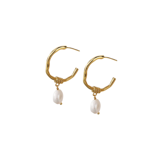 ‘Empowered me’ pearl drop gold hoop earrings | tarnish free & waterproof | Pretty Bosses