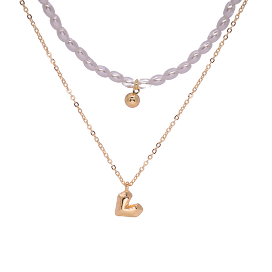 2 Layered gold heart Pearl Necklace | Pretty Bosses