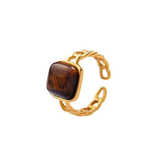 ‘Mystery of you’ 18k gold plated Cameo brown ring | Adjustable | Tarnish free & waterproof | pretty bosses