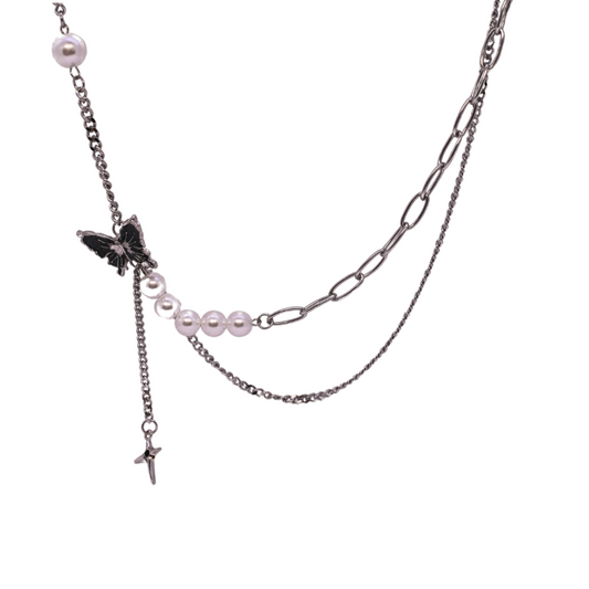 Pearl wild butterfly silver necklace | Party wear jewelry | Pretty Bosses