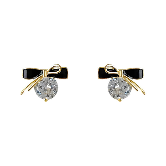 Black bow crystal stud earrings | Pretty Bosses